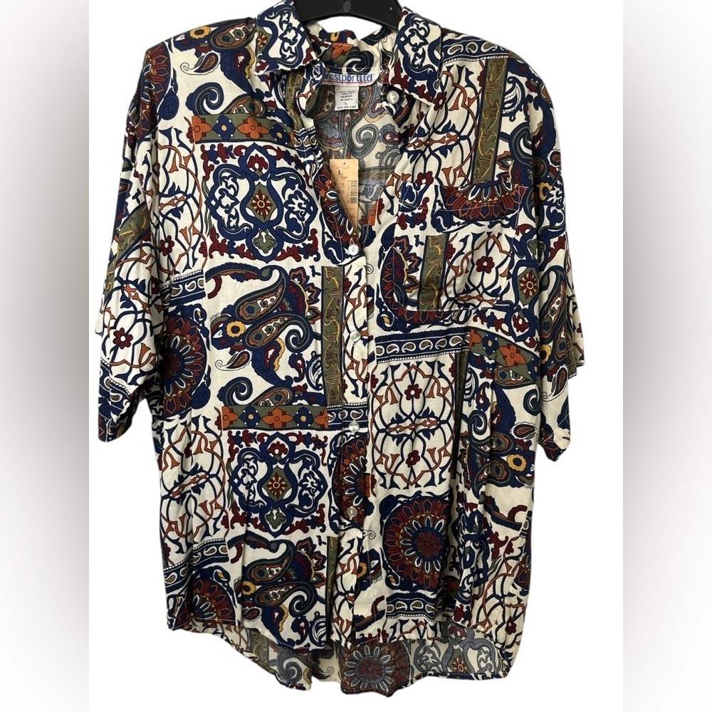 Westport Multicolor Printed SS Button-Up Shirt Vintage NWT